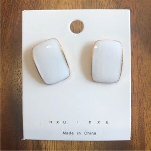 3/$20 rectangular white and gold tone earrings